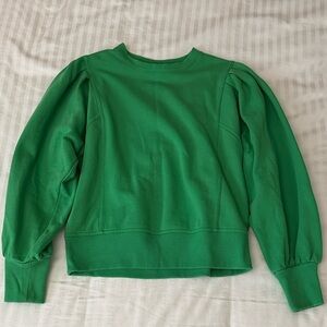 Green Puff Sleeve Crew Neck Sweatshirt